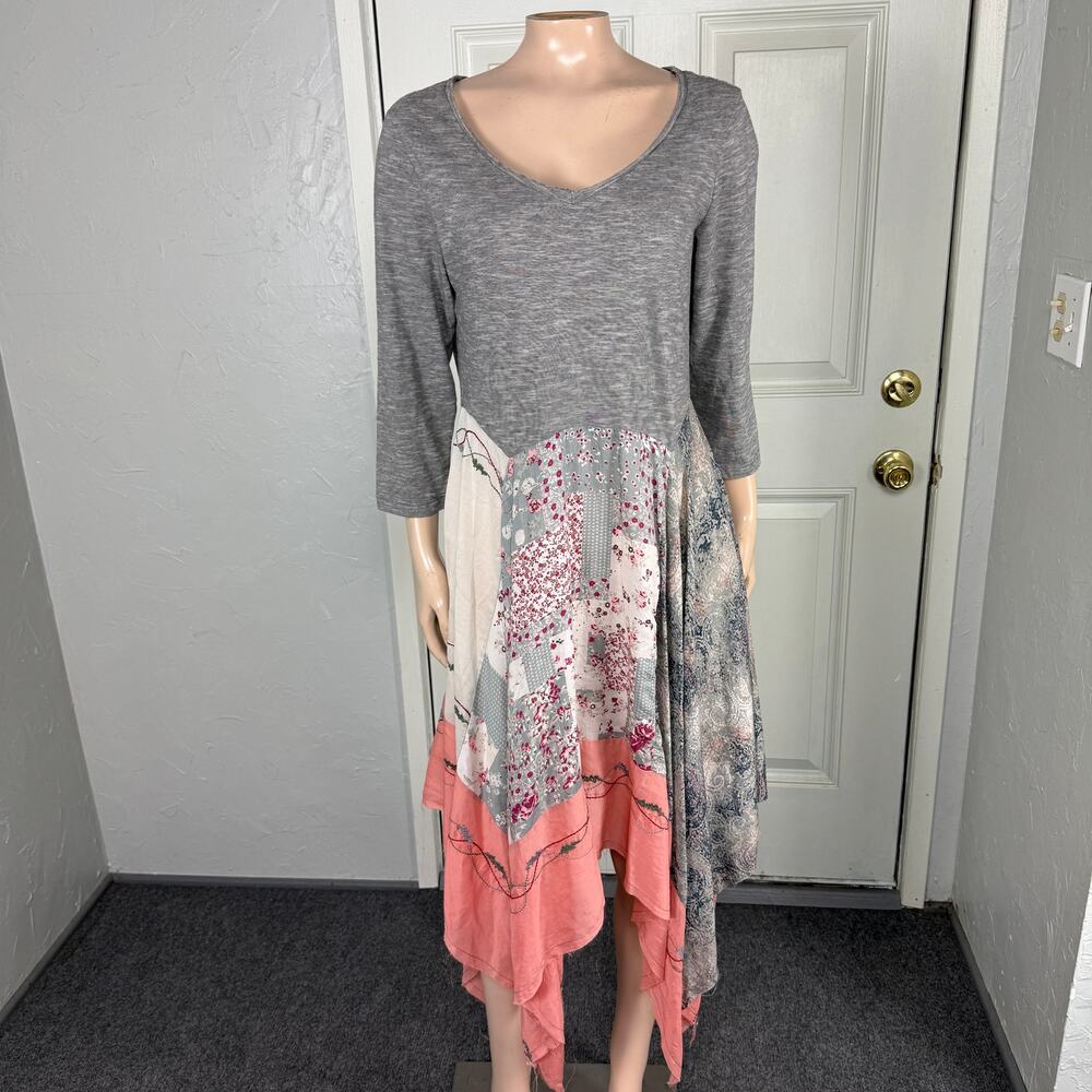 Sundance Gray and Floral Handkerchief Hem Maxi Dress